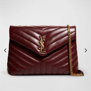 Loulou Medium YSL Shoulder Bag in Quilted Burgundy Leather